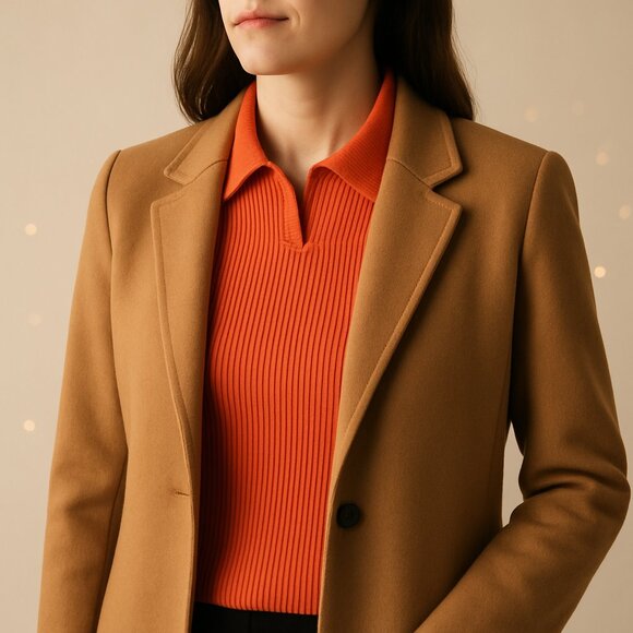 VTG 100% Wool Ribbed Johnny Collar Mock Neck Orange Hiking Base Layer w flaws - Picture 8 of 13